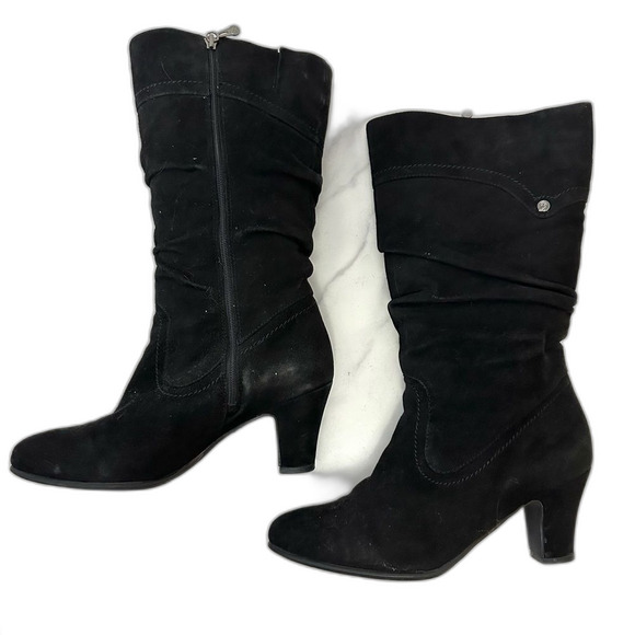 Blondo Black Valeska Slouchy Mid Calf Heeled Leather Boots Size 7.5 Classy - Picture 2 of 16